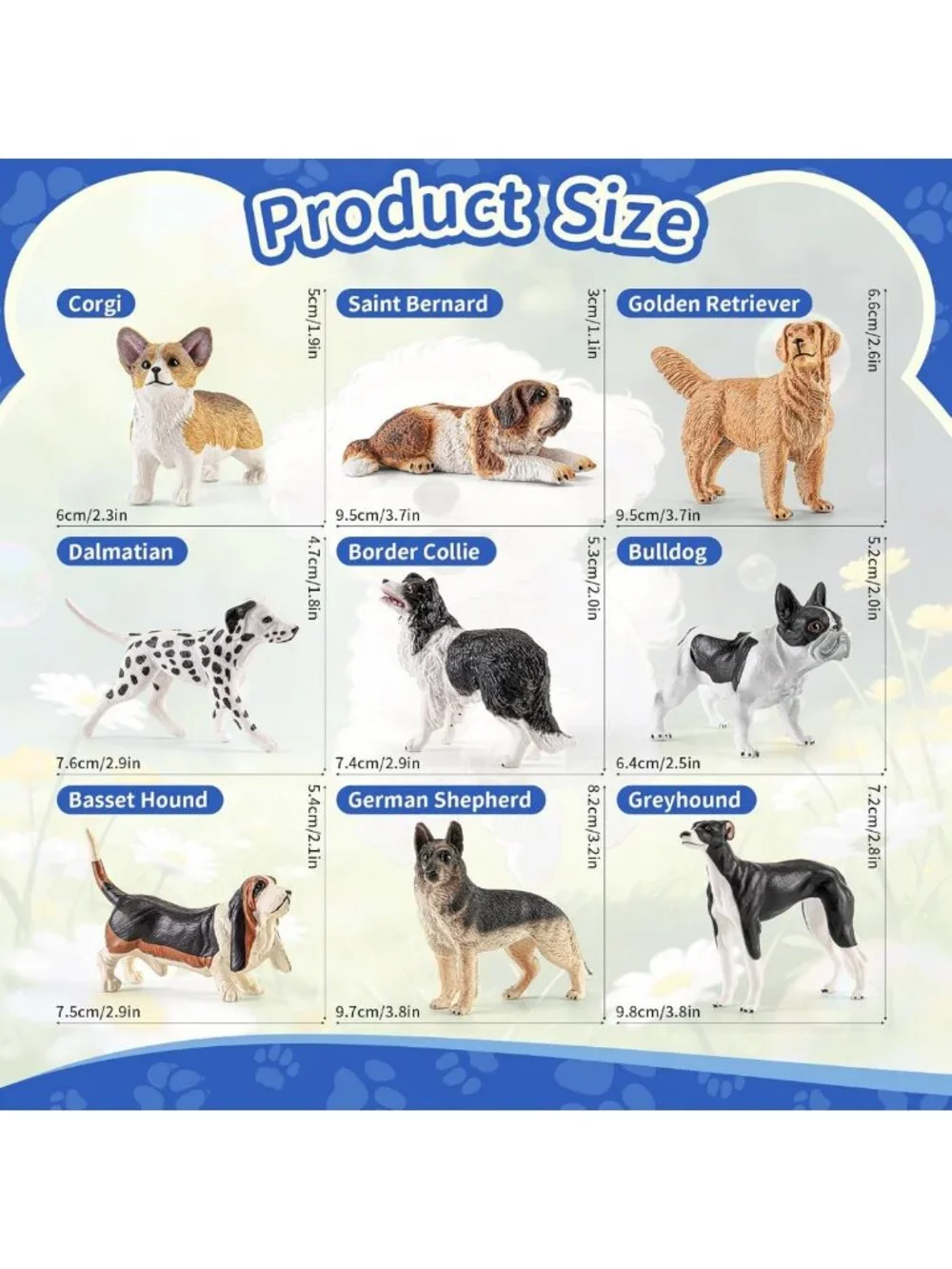 9 PCS Realistic Dog Figurines Set - Educational Animal Toys, Cake Toppers